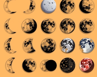 Paquete SVG de fases lunares: Archivos vectoriales de corte celestial (descarga digital)