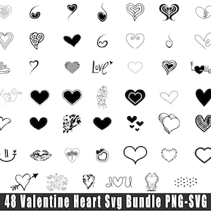 Heart SVG Bundle: 48 Hand-Drawn Doodle Clipart (Digital Download)