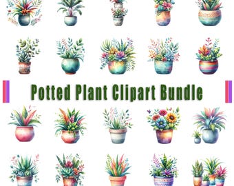 Watercolor Potted Plants Clipart: Greenery PNG Bundle (Digital Download)