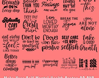Geestelijke gezondheidscitaten SVG-bundel: inspirerende en positieve ontwerpen (digitale download)