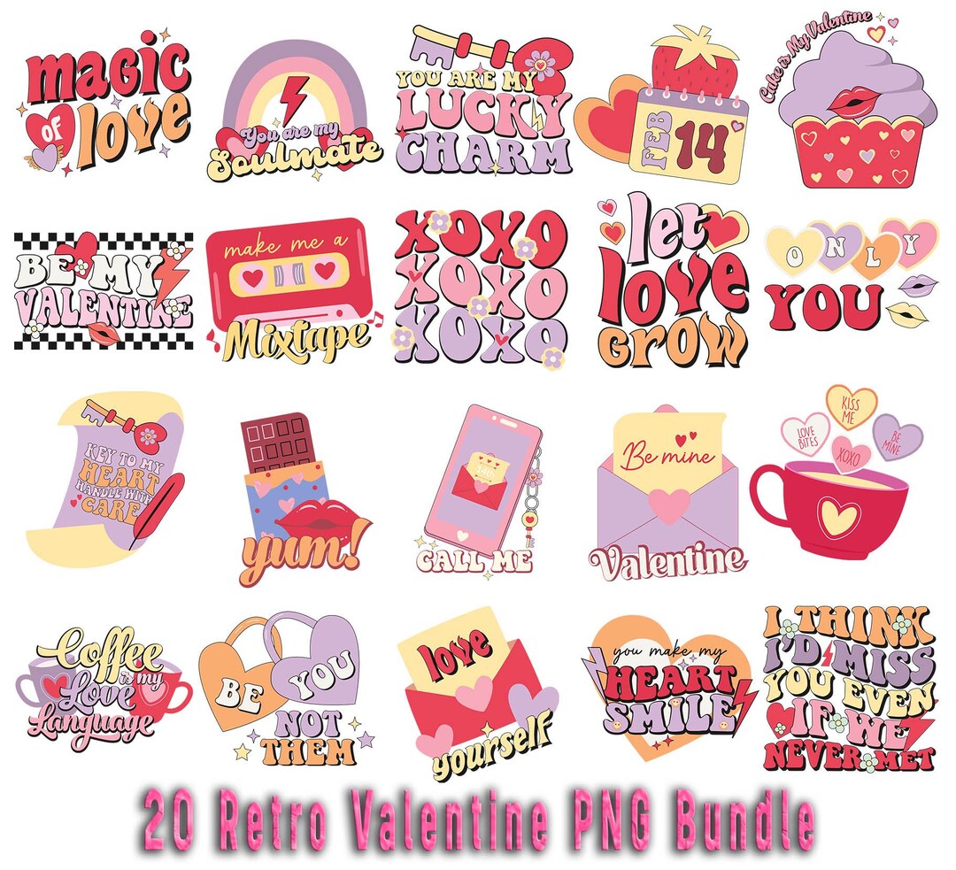 Retro Valentine PNG Bundle, Valentine's Day Designs (digital Download ...