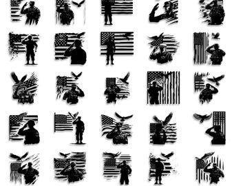 US Veteran Soldier SVG Bundle: American Troops, Flag, Army (Digital Download)