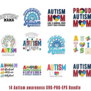 Autism Awareness SVG Designs Bundle: Puzzle Ribbon, Quotes (Digital Download)