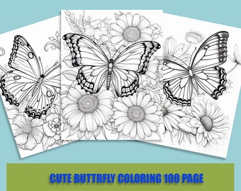 Butterfly Coloring Pages for Kids,  Butterflies with Flowers Coloring Book, Party Activity, Butterfly Unit Study