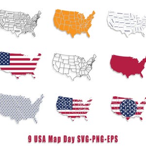 Carte des Etats-Unis, drapeau des Etats-Unis Svg. Carte de l'Amérique, drapeau américain Svg. Fichier vectoriel pour Cricut, Silhouette, Pdf Png Eps Dxf, sticker, autocollant, vinyle, épingle