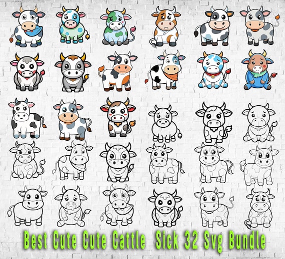Cartoon Cow SVG Bundle, Farm Animal Clipart (Digital Download)