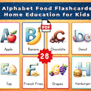 Alphabet et nourriture Cartes Montessori • Cartes Flash Cartes Nomenclature Cartes PDF imprimables Cartes jouets préscolaires