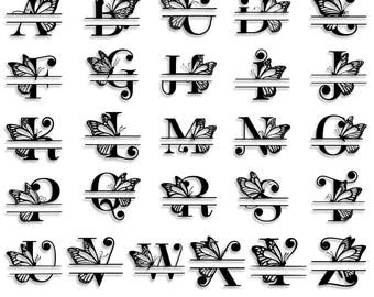 Motylowy rozdzielony monogram SVG: Pakiet alfabetu kwiatowego (pobieranie cyfrowe)