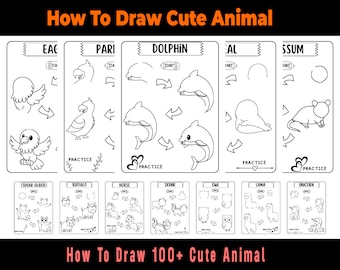 100 Animal Drawing Guide, Kids Beginner Step-by-Step (PDF)