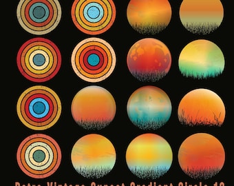Retro Sunset PNG Bundle: Distressed Circle Designs (Digital Download)