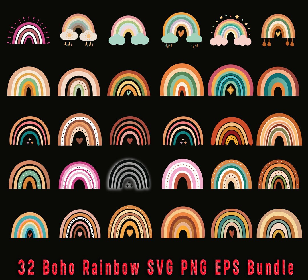 Retro Boho Rainbow Clipart: 32 SVG PNG EPS Designs (digital Download ...
