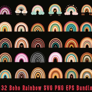 Retro Boho Regenbogen Schmuck BUNDLE, niedlicher Regenbogen Schmuck, Boho Regenbogen Clipart, Regenbogen Schmuck, handgezeichneter Regenbogen, Boho Aufkleber, Png, digitaler Download