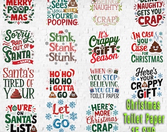 Lot de papier toilette de Noël drôle SVG : signe de la salle de bain art numérique (téléchargement numérique)