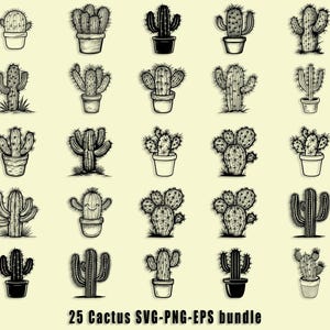 Cactus Collection SVG, Cacti Clipart Bundle, Succulent Flower Plant Silhouette, Desert Cute Design, Digital Download, Cricut File Svg