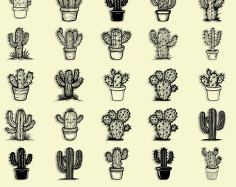 Pacchetto di clipart SVG di cactus: silhouette di pianta succulenta (download digitale)