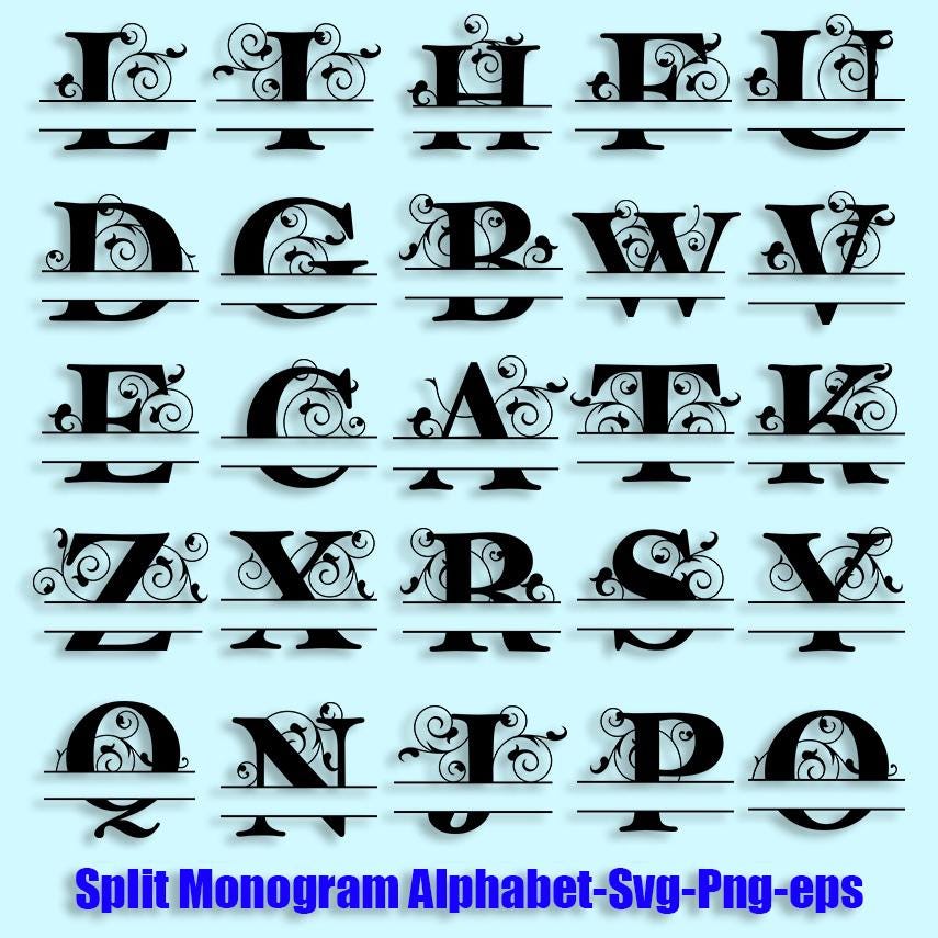 Split Fancy Monogram Alphabet: Cut Files for Cricut (SVG, PNG, EPS) - Etsy