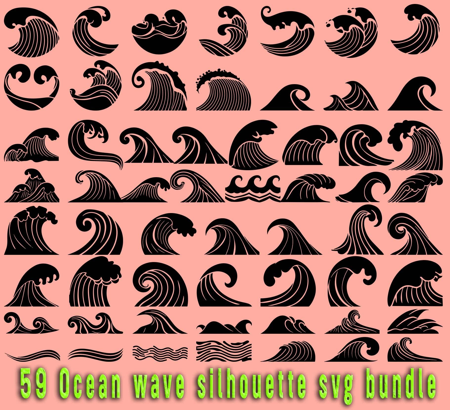 Ocean Wave Silhouette SVG Bundle: Tropical Water Clipart (Digital Download)