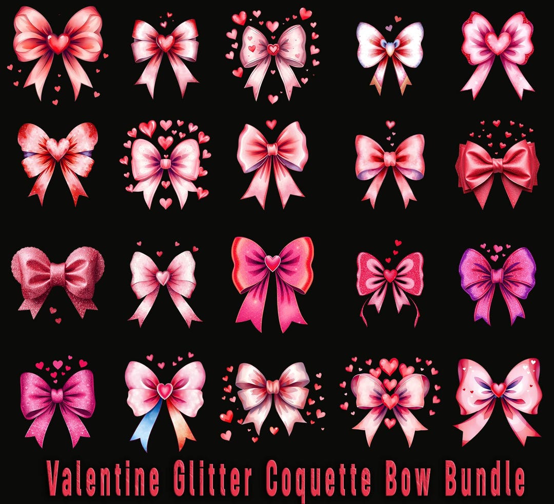 Valentine Bow Png Bundle, Valentines Day Heart Coquette Bow Png, Happy ...