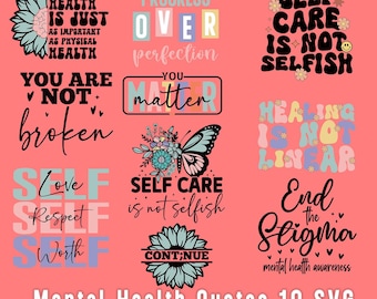 Pakiet SVG dotyczący zdrowia psychicznego: inspirujące, pozytywne cytaty (do pobrania w wersji cyfrowej)