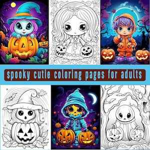 Dibujos para colorear de monadas espeluznantes / Libro para colorear kawaii espeluznante, Dibujos para colorear de terror en escala de grises Descarga instantánea Chicas kawaii de fantasía para adultos