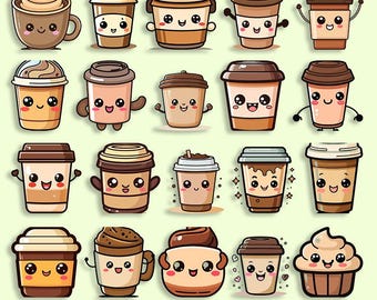 Kawaii Coffee Clipart, Cute Coffee Clipart, Cute Drinks Clipart, Cute Food Clipart, Kawaii Food Clipart, Food Pairs Clipart