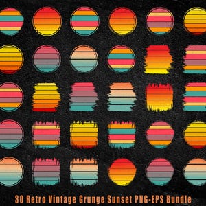 Retro Sunset PNG Clipart Bundle: Distressed Circle Designs (Digital Download)