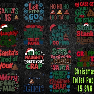 Pacchetto di carta igienica natalizia in formato SVG, SVG di Natale, Pacchetto di cartelli per il bagno in formato SVG, Divertente arte digitale natalizia, Divertente rotolo di carta igienica in formato SVG