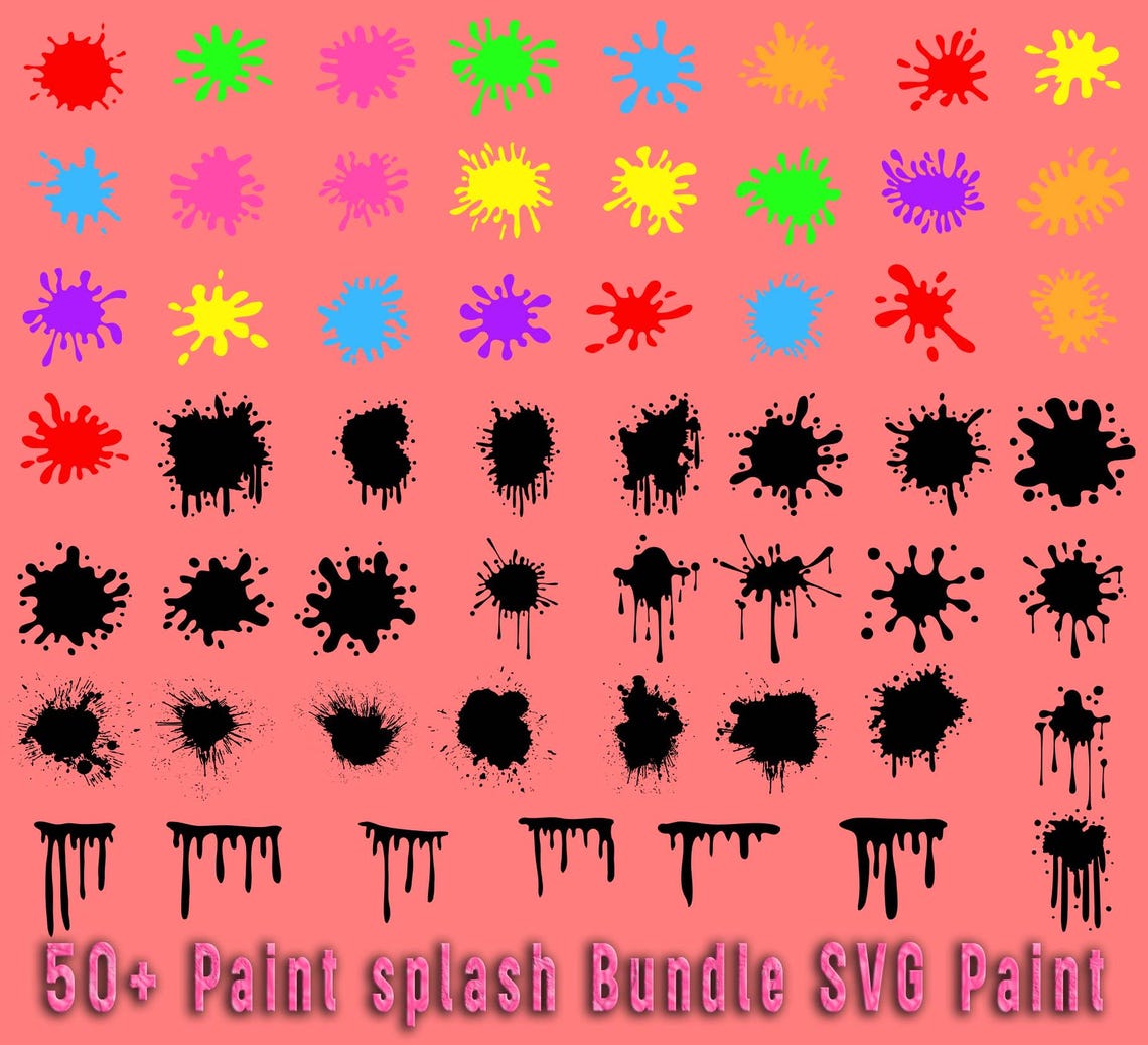 Multicolor Paint Splatter SVG Bundle: 50+ Ink Splats (digital Download ...