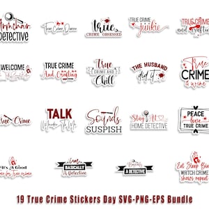 Printable PG True Crime Stickers, Digital Download Print and Cut Stickers for True Crime Lovers