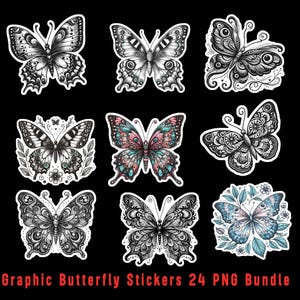 Butterfly Stickers PNG Bundle: Graphic Planner Stickers (Digital Download)