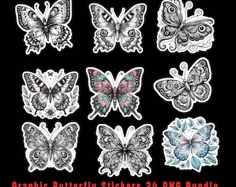 Butterfly Stickers PNG Bundle: Graphic Planner Stickers (Digital Download)