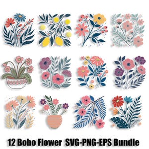 Boho Flower SVG Bundle: Retro Floral Clipart (Digital Download)