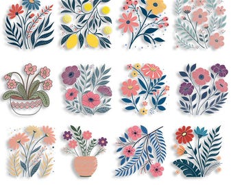 Boho Flower SVG Bundle: Retro Floral Clipart (Digital Download)