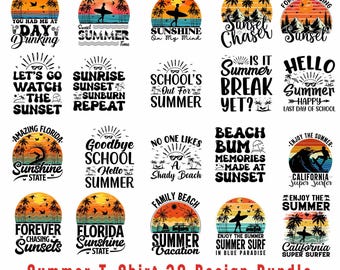 Retro Summer Sunset T-Shirt Designs: Palm Tree SVG Bundle (Digital Download)