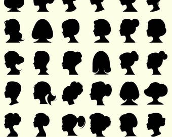 Woman Face Silhouette SVG Bundle: 52 Vector Cut Files (Digital Download)