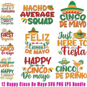 Happy Cinco De Mayo Svg Png Bundle, Cinco De Mayo Png Sublimation Designs, Happy Cinco De Mayo Taco Tuesday Clipart