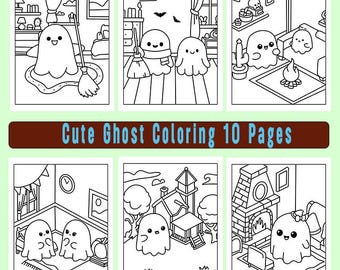 Cozy Ghost Coloring Book: Cute Halloween Printable (Digital Download)