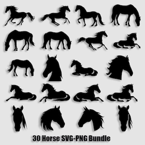 Horse Silhouette SVG Bundle: Animal Head, Heart, Horseshoe (Digital Download)