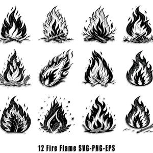 Fire Flame SVG Bundle, Fire Flame Clipart, Fire Svg Bundle, Fire Flames Svg, Flames Silhouette, Fire Flames Cut Files For Circut, Fire Svg