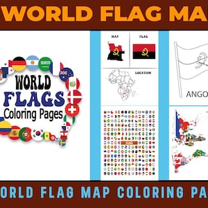 Drapeaux de carte des pays du monde à colorier, carte du pays pdf, carte des États-Unis à imprimer pour les enfants, livre de coloriage pour les drapeaux des enfants, carte du monde