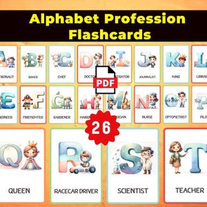 Alphabet Beruf Montessori Karten • Karteikarten Nomenklatur Karteikarten PDF druckbare Karten Vorschule Spielzeug Karteikarten