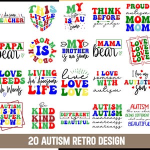 Autism Awareness Designs Bundle: Retro SVG, PNG (Digital Download)