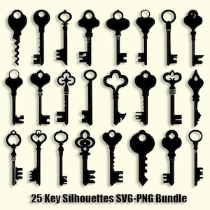 Vintage Key SVG Bundle: 25 Silhouette Cut Files (Digital Download)