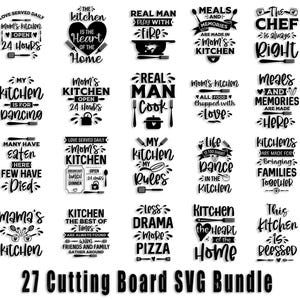 Paquete SVG con frases sobre tablas de cortar: Diseños divertidos para la cocina (descarga digital)