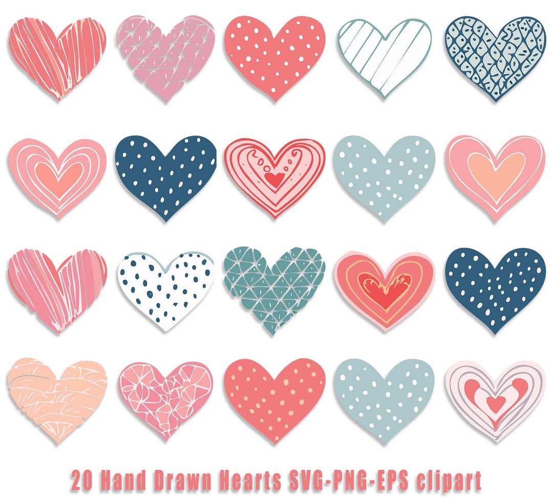 Hand Drawn Heart Doodle SVG Bundle: Cricut Cut Files (digital Download ...