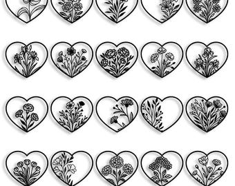 Laser Cut Heart Ornaments SVG Bundle: Floral Papercut Template (Digital Download)