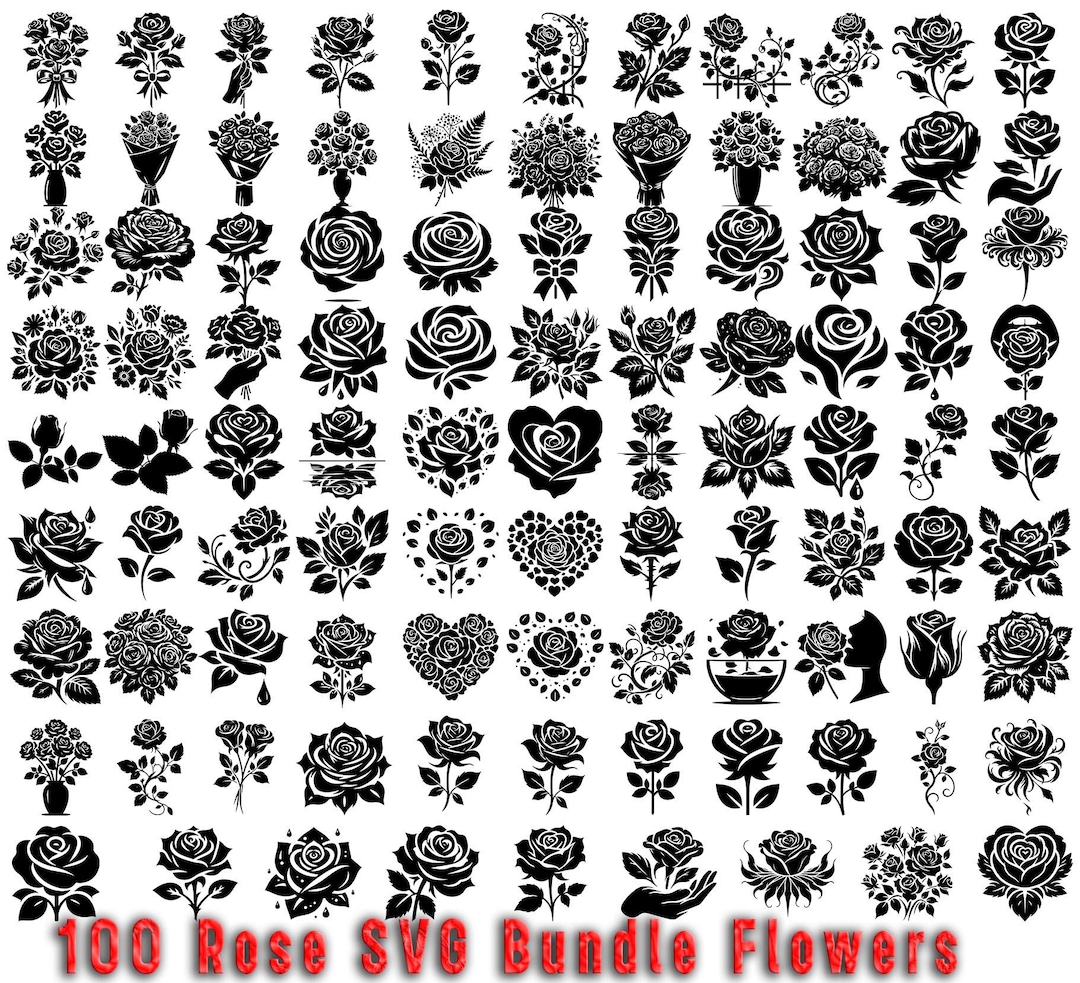 100 Rose SVG Clipart Bundle: Floral Cut Files (PNG, EPS) - Etsy