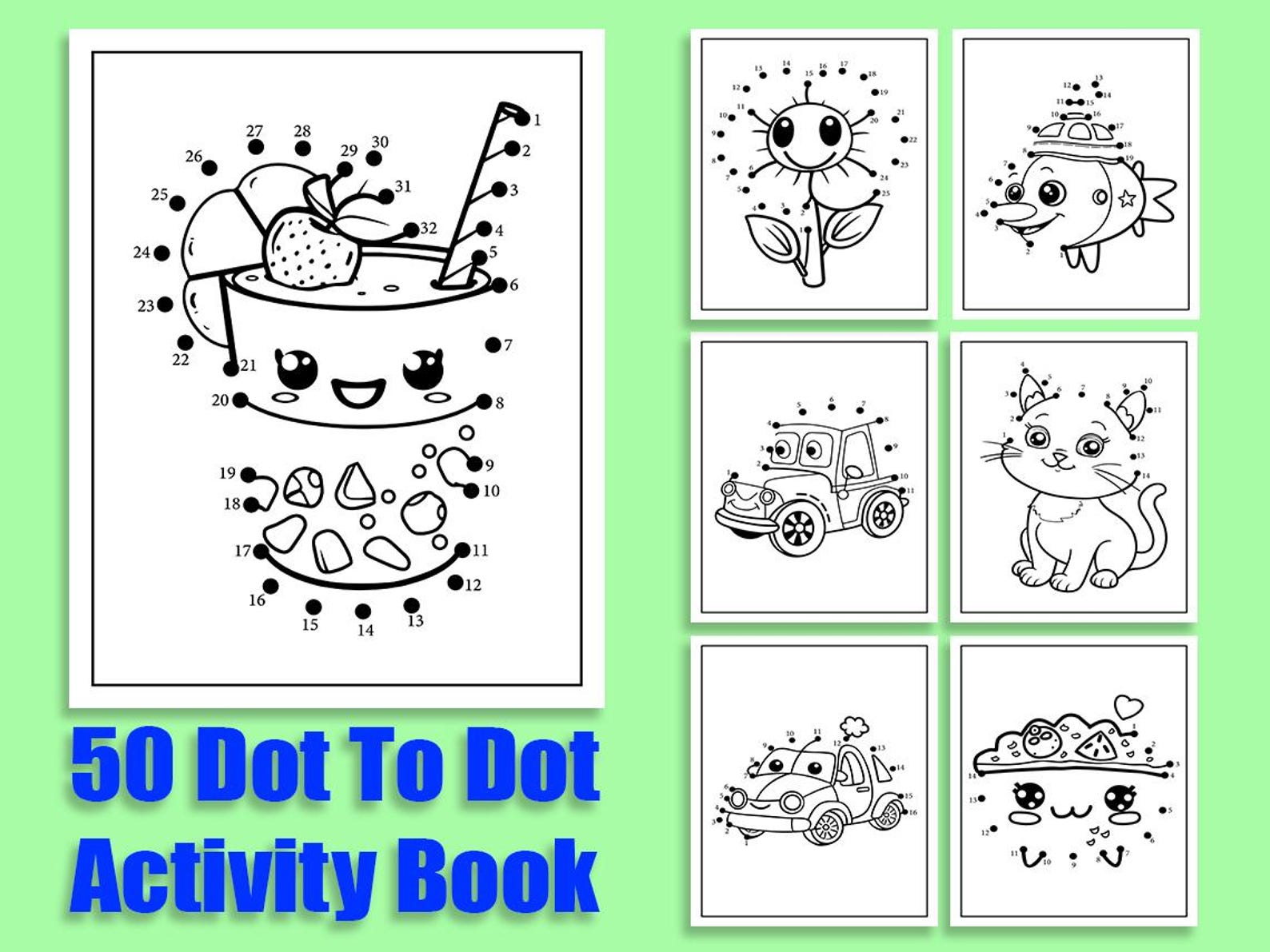 Dot to Dot Activity Book: 50 Printable Coloring Pages (PDF Pattern) - Etsy