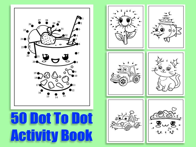Dot to Dot Activity Book: 50 Printable Coloring Pages (PDF Pattern) - Etsy