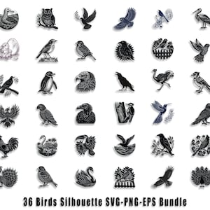 Bird SVG Bundle: 36 Flying Bird Silhouette Clip Art (Digital Download)